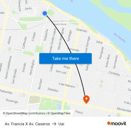 Av. Francia X Av. Caseros to Uai map