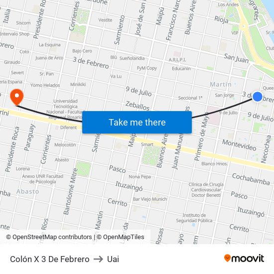 Colón X 3 De Febrero to Uai map