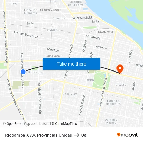 Riobamba X Av. Provincias Unidas to Uai map