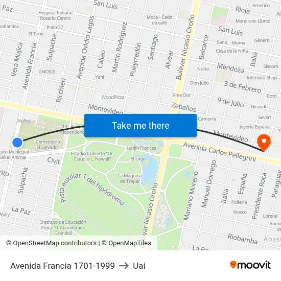 Avenida Francia 1701-1999 to Uai map