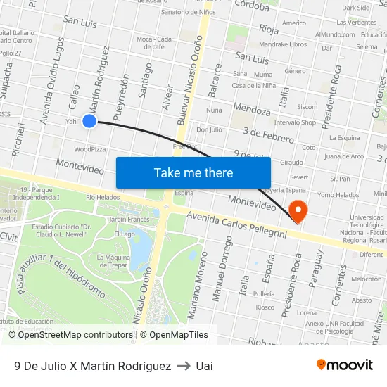 9 De Julio X Martín Rodríguez to Uai map