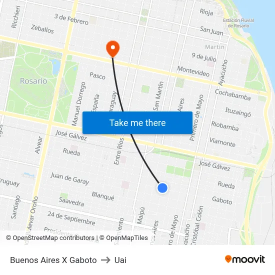 Buenos Aires X Gaboto to Uai map