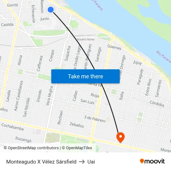 Monteagudo X Vélez Sársfield to Uai map