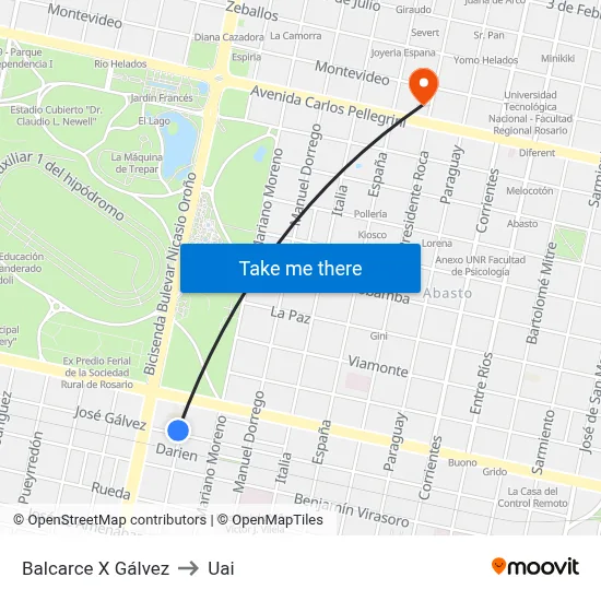 Balcarce X Gálvez to Uai map