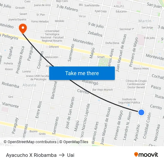 Ayacucho X Riobamba to Uai map