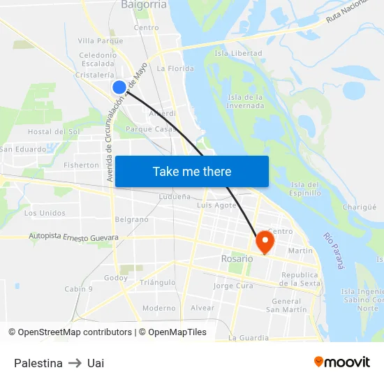 Palestina to Uai map