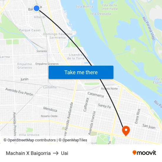 Machain X Baigorria to Uai map