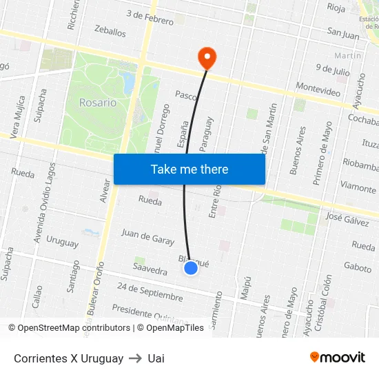 Corrientes X Uruguay to Uai map