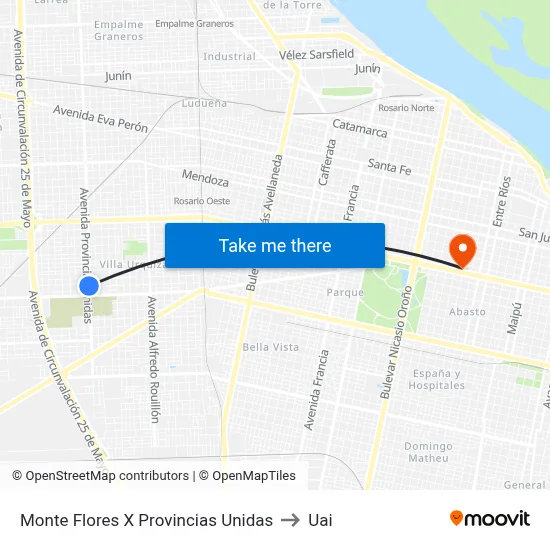 Monte Flores X Provincias Unidas to Uai map