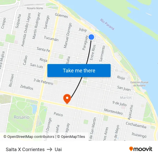 Salta X Corrientes to Uai map