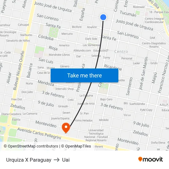Urquiza X Paraguay to Uai map