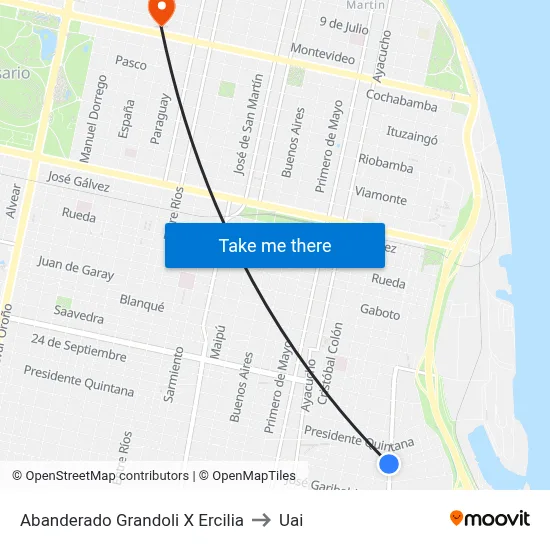 Abanderado Grandoli X Ercilia to Uai map
