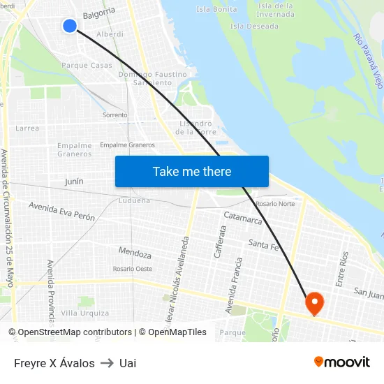Freyre X Ávalos to Uai map