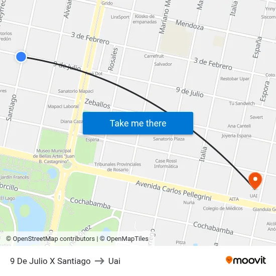 9 De Julio X Santiago to Uai map