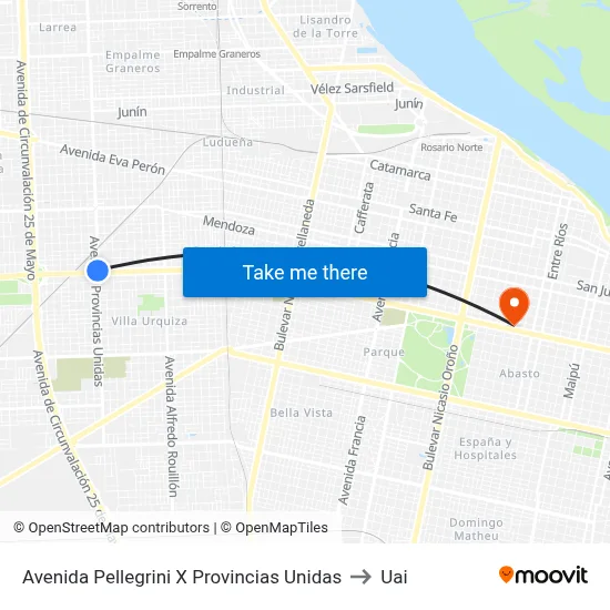 Avenida Pellegrini X Provincias Unidas to Uai map