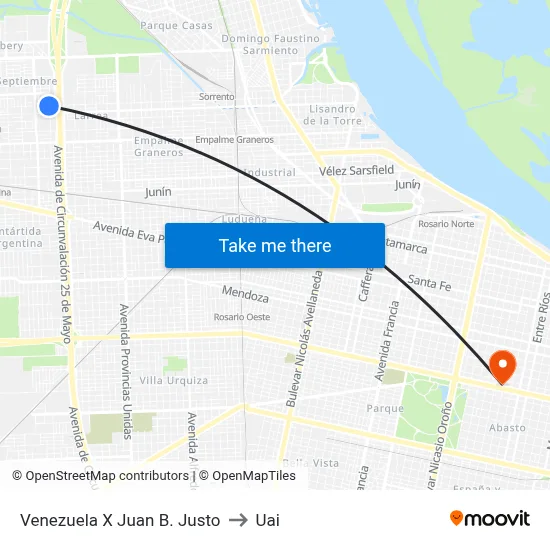 Venezuela X Juan B. Justo to Uai map