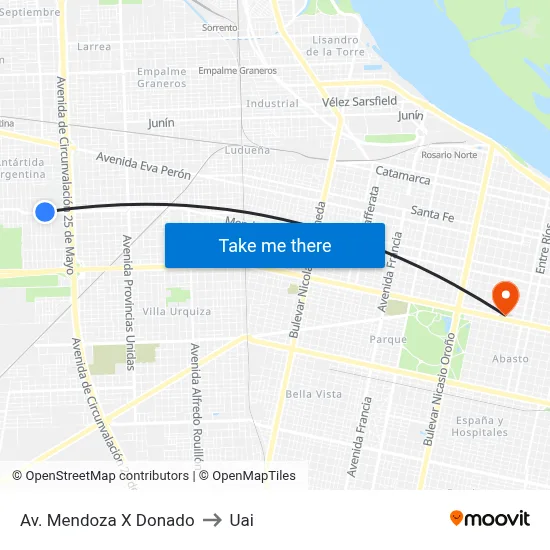 Av. Mendoza X Donado to Uai map