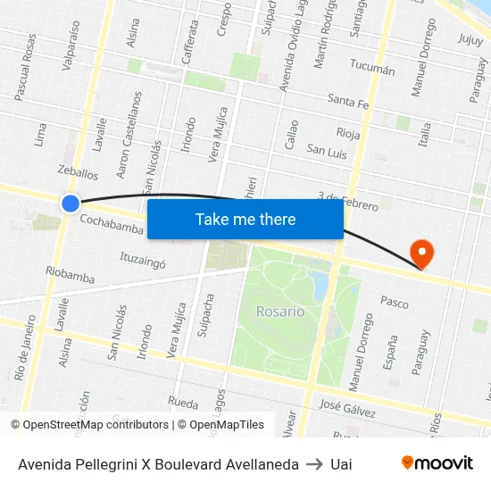 Avenida Pellegrini X Boulevard Avellaneda to Uai map