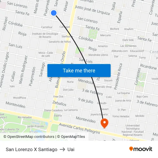 San Lorenzo X Santiago to Uai map
