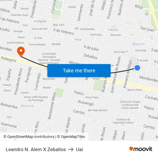 Leandro N. Alem X Zeballos to Uai map