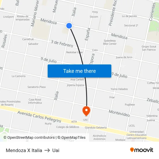 Mendoza X Italia to Uai map