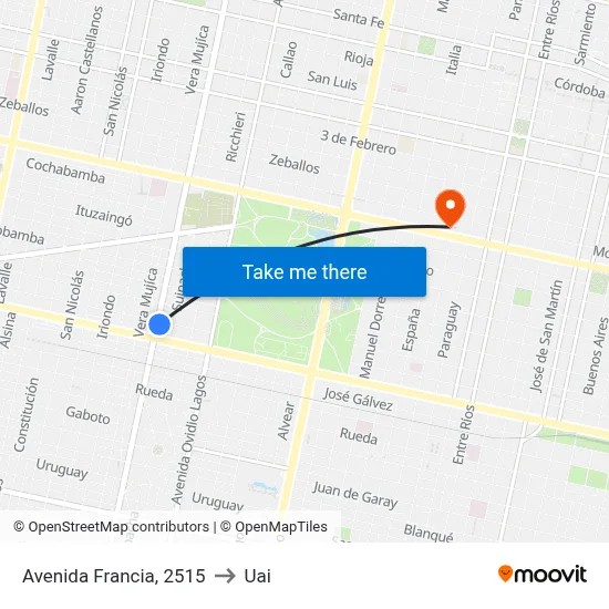 Avenida Francia, 2515 to Uai map