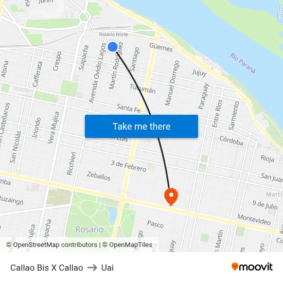 Callao Bis X Callao to Uai map