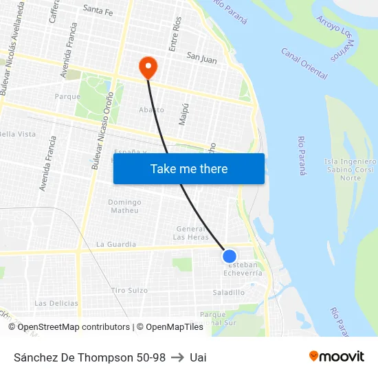 Sánchez De Thompson 50-98 to Uai map