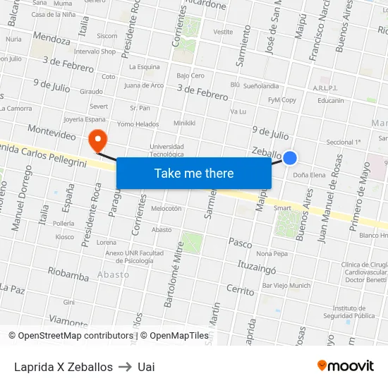 Laprida X Zeballos to Uai map