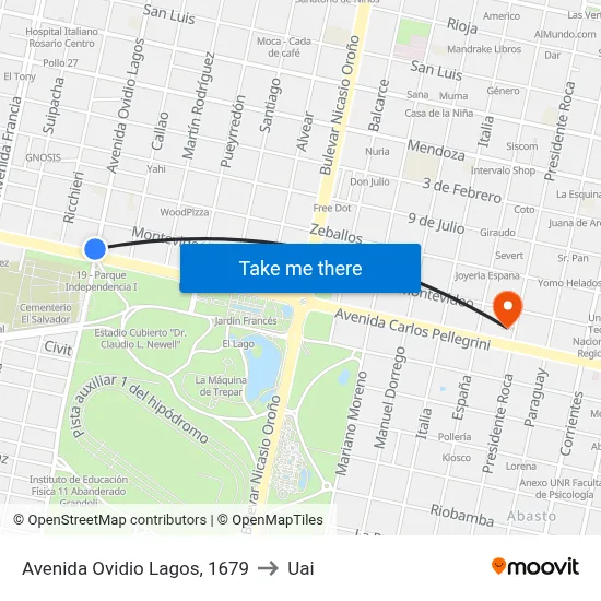 Avenida Ovidio Lagos, 1679 to Uai map