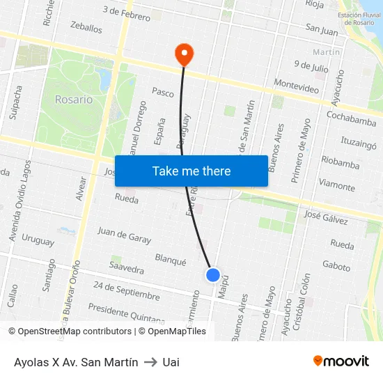 Ayolas X Av. San Martín to Uai map