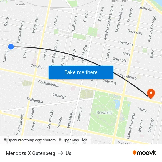Mendoza X Gutenberg to Uai map