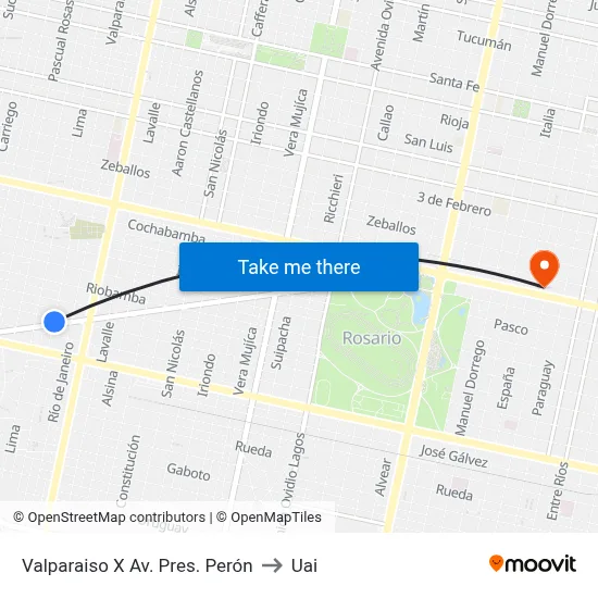 Valparaiso X Av. Pres. Perón to Uai map