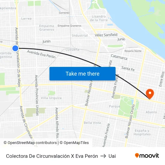 Colectora De Circunvalación X Eva Perón to Uai map