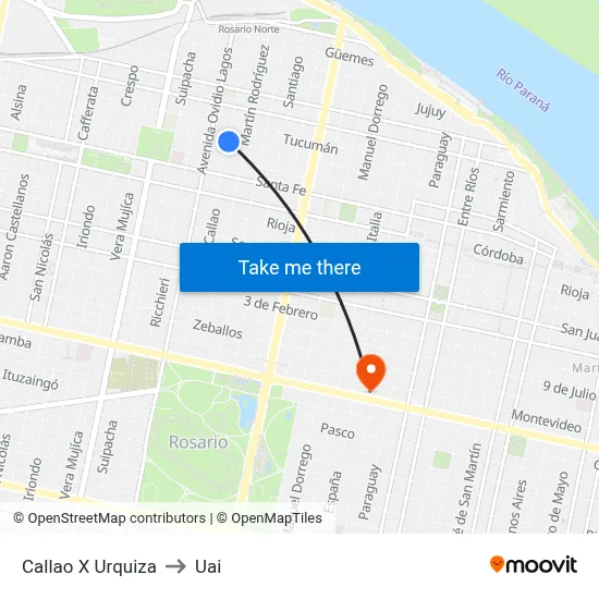 Callao X Urquiza to Uai map