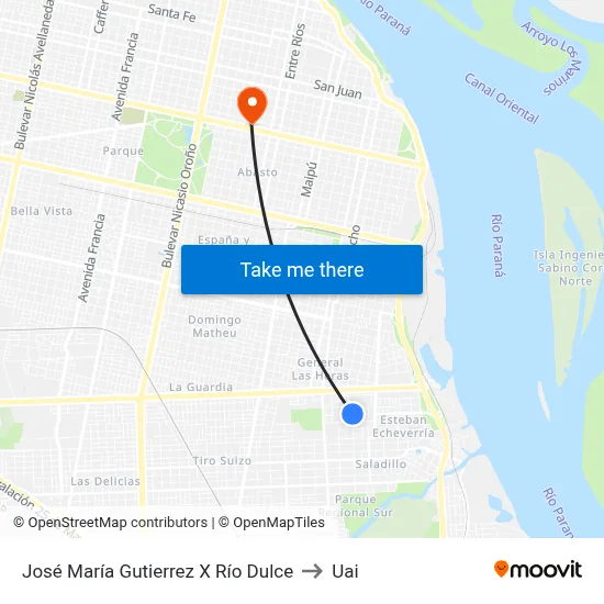José María Gutierrez X Río Dulce to Uai map