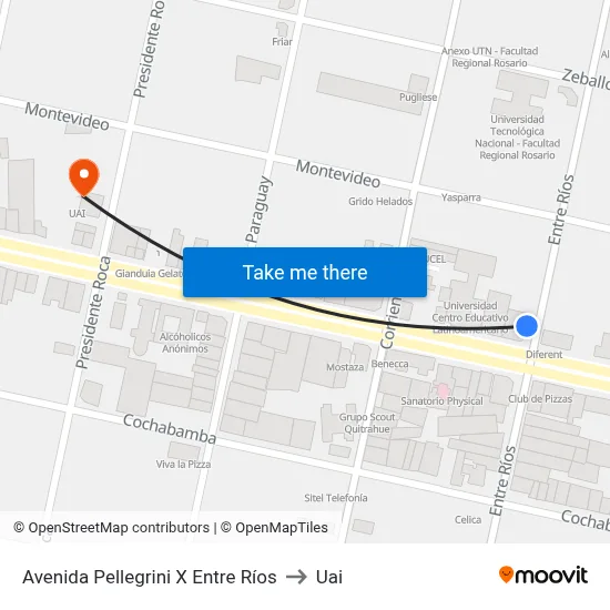Avenida Pellegrini X Entre Ríos to Uai map