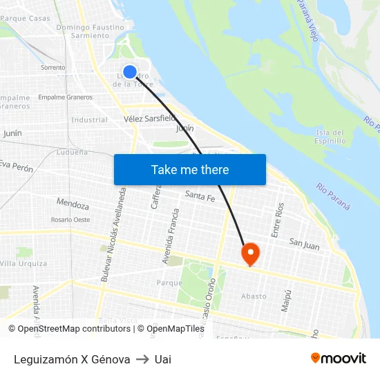 Leguizamón X Génova to Uai map