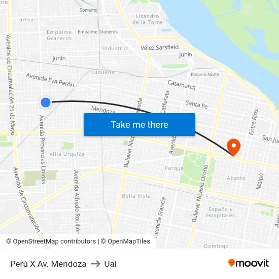 Perú X Av. Mendoza to Uai map