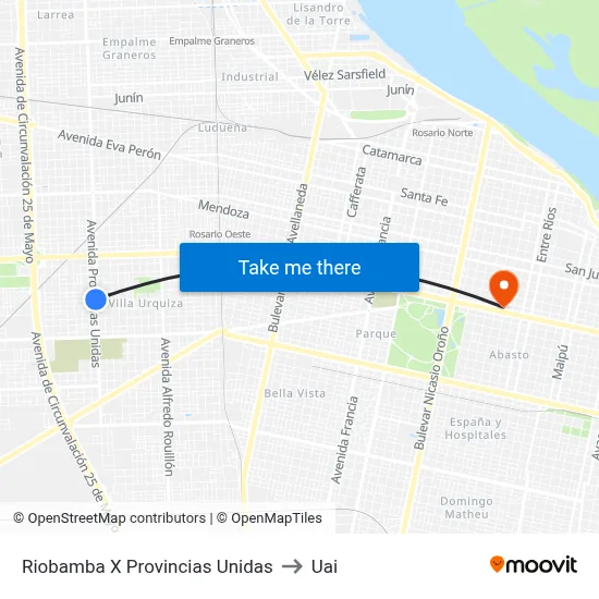 Riobamba X Provincias Unidas to Uai map