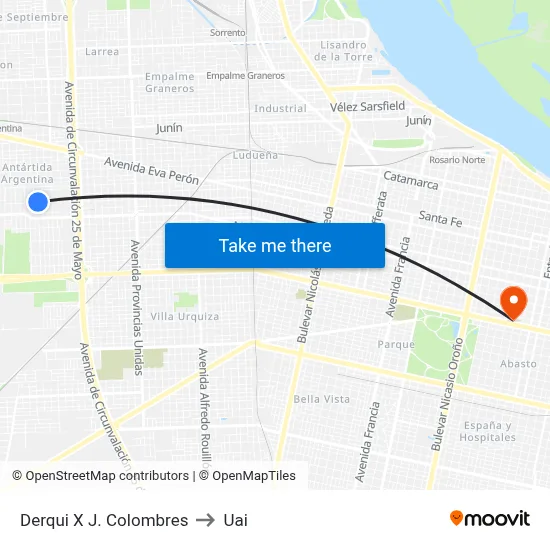 Derqui X J. Colombres to Uai map