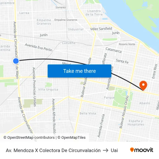 Av. Mendoza X Colectora De Circunvalación to Uai map