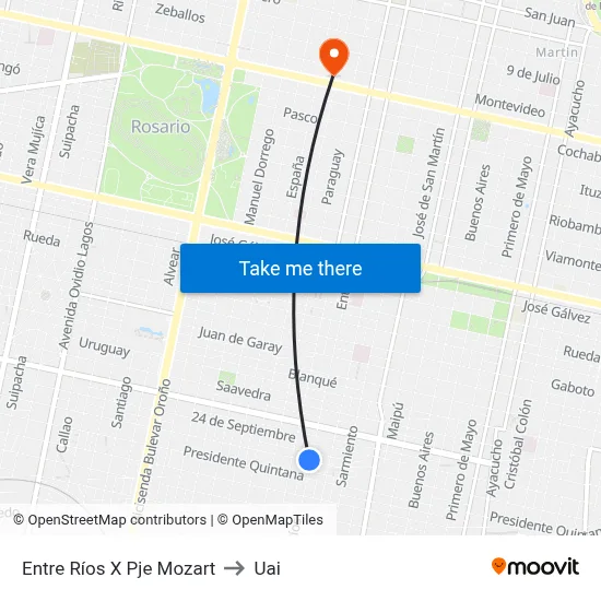 Entre Ríos X Pje Mozart to Uai map