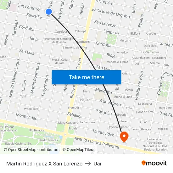 Martín Rodríguez X San Lorenzo to Uai map