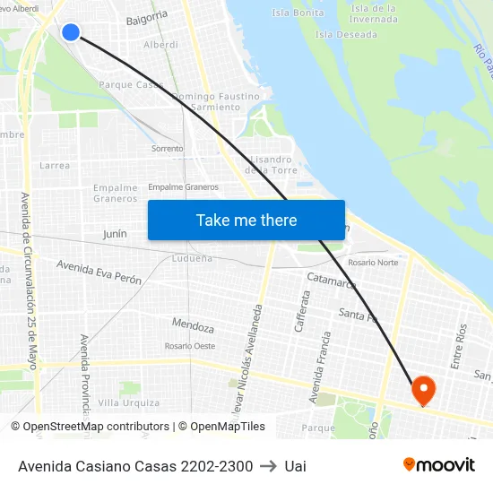 Avenida Casiano Casas 2202-2300 to Uai map