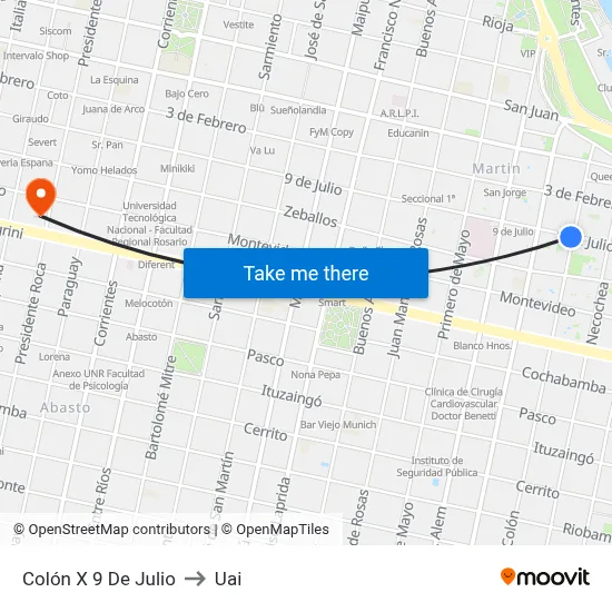 Colón X 9 De Julio to Uai map