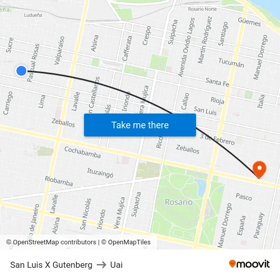 San Luis X Gutenberg to Uai map