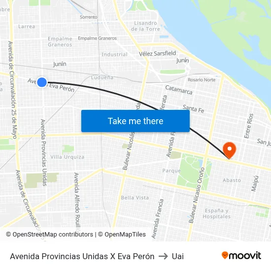 Avenida Provincias Unidas X Eva Perón to Uai map