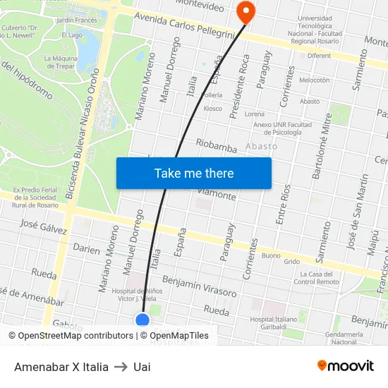 Amenabar X Italia to Uai map