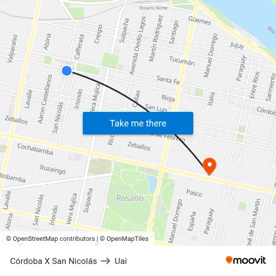 Córdoba X San Nicolás to Uai map